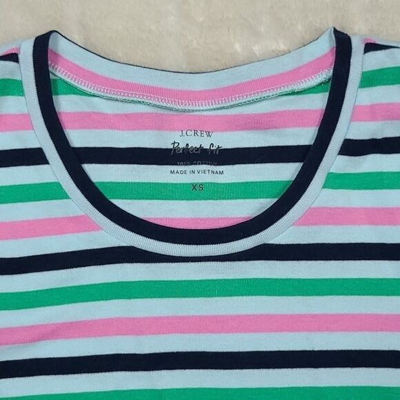 J.CREW Perfect Fit Tee Knit Shirt Blue Pink Stripe Stretchy Short Sleeve Casual - Picture 4 of 4